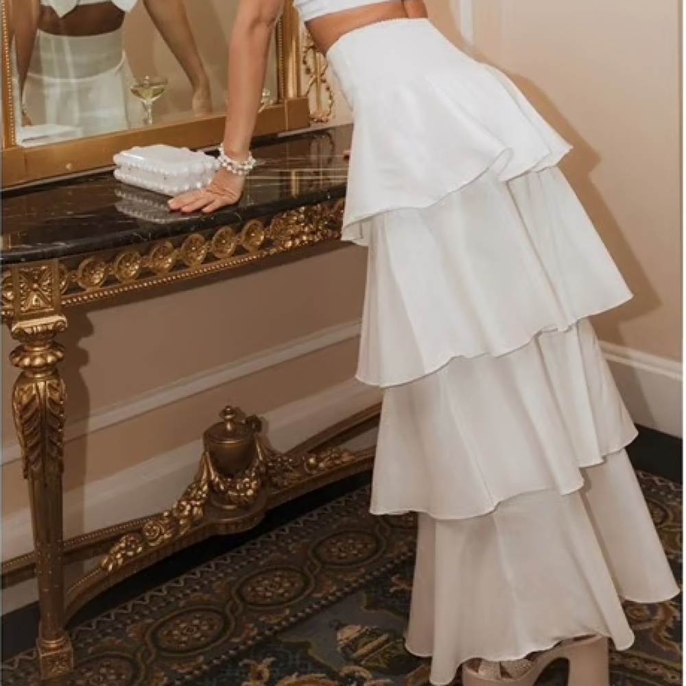 Show Me Your Mumu Katrina Swing Layered Maxi Skirt White Taffeta